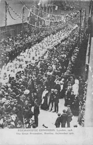 England London Eucharistischer Kongress 1908 Sonntag Gottesdienst Postkarte