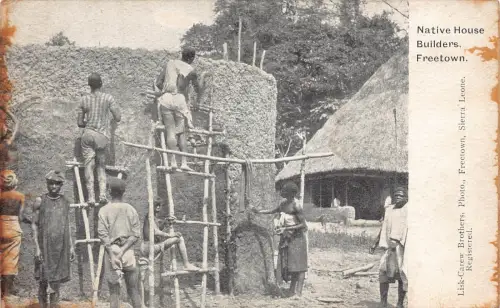 Sierra Leone Native House Builders Freetown Workers Vintage Postkarte