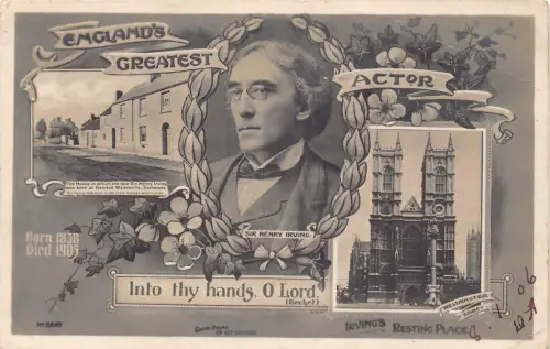Englands größter Schauspieler Sir Henry Irving Westminster Abbey Flower 1906 Postkarte