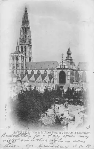 Belgien Anvers Antwerpen 1900 Vue Place Verte Fleche Kathedrale Postkarte
