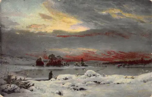 Russland 1908 Paysage du soir en hiver Winterkunst von Fanny Churberg Postkarte