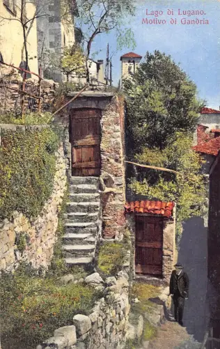 Italien Lago di Lugano Motivo di Gandria Treppe Vintage Postkarte