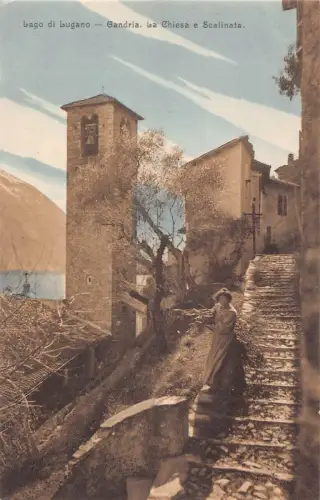 Italien Lago di Lugano Gandria La Chiesa e Scaliinata Kirche Vintage Postkarte
