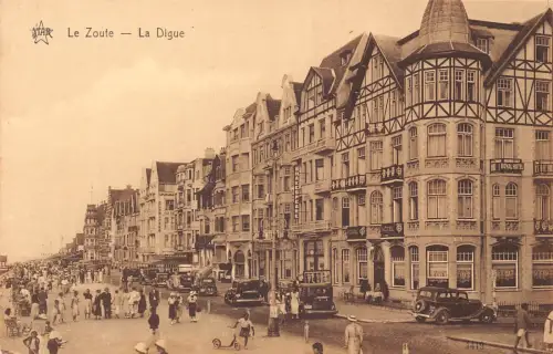 Belgien Le Zoute La Digue Roller Autos Hotel Shakespeare Vintage Postkarte