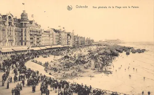 Belgien Ostende Vue generale de Plage vers Palace Beach Vintage Postkarte