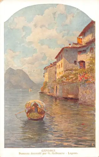 Italien Passepartout Gandria Lugano See Kunst von G Galbusera Mann reiht Boot Postkarte