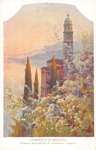 Italien Passepartout Luganer See Kunst von G Galbusera Campaniile di Marcote Postkarte