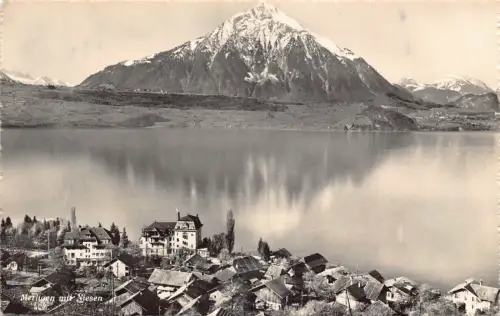 Schweiz Merligen und Niesen Bergsee Vintage Postkarte