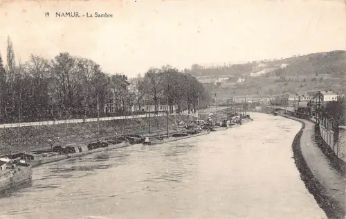Belgien Namur 1919 La Sambre Fluss Boote Feld Postkarte