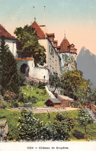 Schweiz Schloss Gruyeres Vintage Postkarte