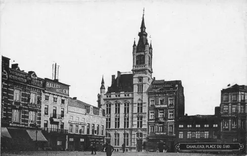 Belgien Charleroi Place du Sud Platz Halles Belien Schild Fraternitas Postkarte
