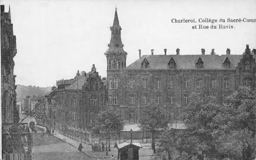 Belgien Charleroi College du Sacre Cour et Rue du Ravin Postkarte