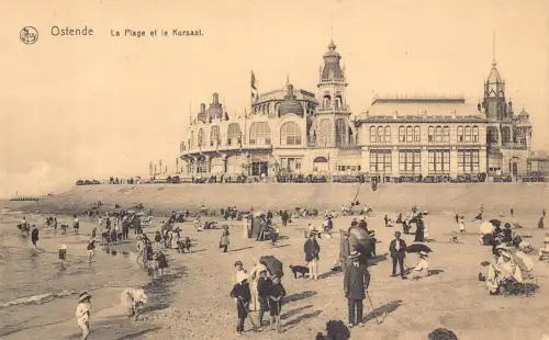 Belgien Ostende Plage et Kursaal Kurort Kinder Strand Vintage Postkarte