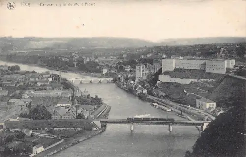 Belgien Huy Panorama pris Momt Picard Dampfbahn Brücke Vintage Postkarte