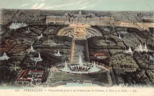 Frankreich Versailles Vol d'oiseau sur Chateau Parc et Ville Brunnen Postkarte