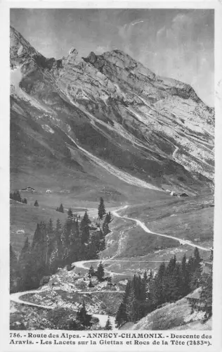 Frankreich Routes des Alpes Annecy Chamonix Rocs de Tete Berg Vintage Postkarte