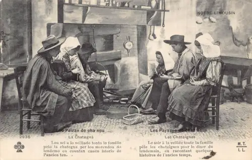 Frankreich 1911 La Chataignes Bauern in Tracht Küche Postkarte