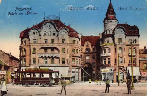 L514 Rumänien Oradea Nagyvarad 1926 Hotel Metropol Straßenbahn Vintage Postkarte