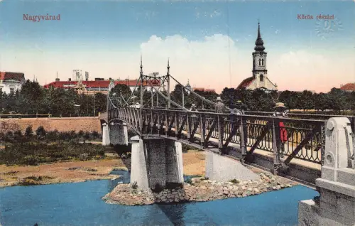 L514 Rumänien Oradea Nagyvarad Brücke über Cris Fluss Vintage Postkarte