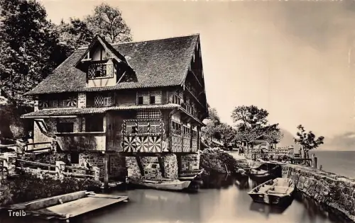 Schweiz Treib Traditionelles Hausboot Vintage Postkarte