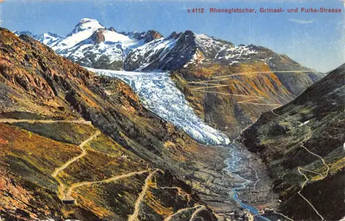 Schweiz Rhonegletscher Grimsel und Furka Straße Vintage Postkarte