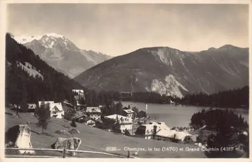 Schweiz Lac Champex Lake Grand Combin Mountain Vintage Postkarte