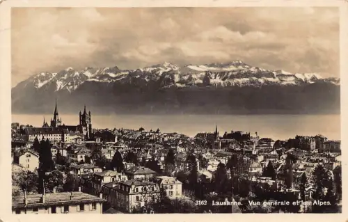 Schweiz Lausanne Gesamtansicht und Alpen Berge Vintage Postkarte