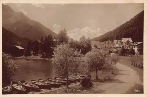 Schweiz Lac Champex See Boote Vintage Postkarte