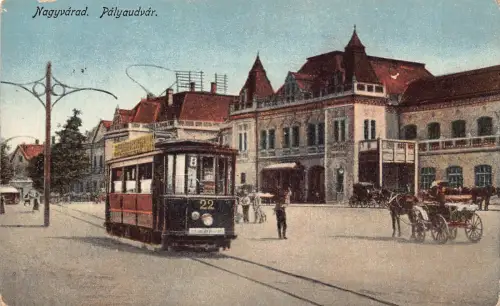 L514 Rumänien Oradea Nagyvarad 1916 Bahnhof Straßenbahn Vintage Postkarte