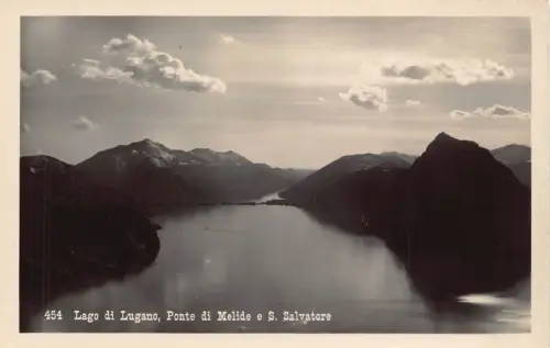 Schweiz Lago di Lugano Ponte di Melide S Salvatore Brücke See Postkarte
