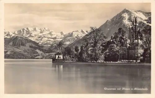 Schweiz Thunersee mit Niesen Blauemlisalpsee Vintage Postkarte