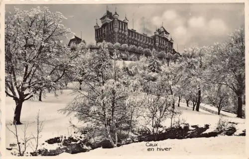 Schweiz Caux en hiver Winter Schnee Schloss Vintage Postkarte