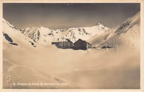 Schweiz Hospiz du Grand Bernhard Winter Schneeberg Vintage Postkarte