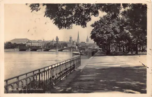 Schweiz 1928 Zuerich Utoquai u Quaibruecke Brücke Vintage Postkarte