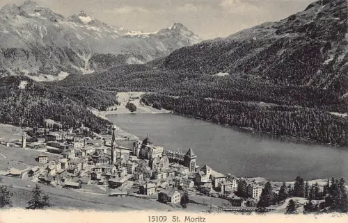 Schweiz St Moritz Gesamtansicht Vintage Postkarte