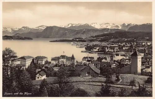 Schweiz Luzern und die Alpen Vintage Postkarte