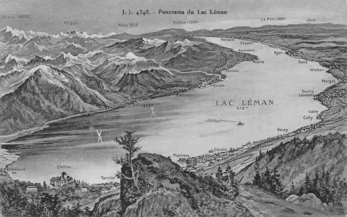 Schweiz Panorama du Lac Leman See Karte Vintage Postkarte