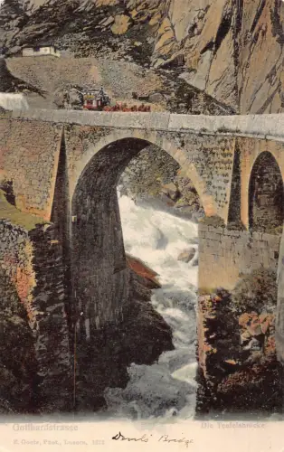 Schweiz Gotthardstrasse Die Teufelsbrückebrücke Vintage Postkarte