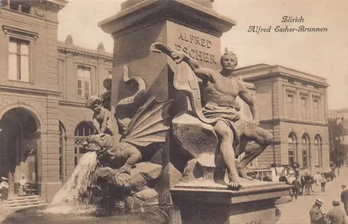 Schweiz Zuerich Alfred Escher Brunnen Vintage Postkarte