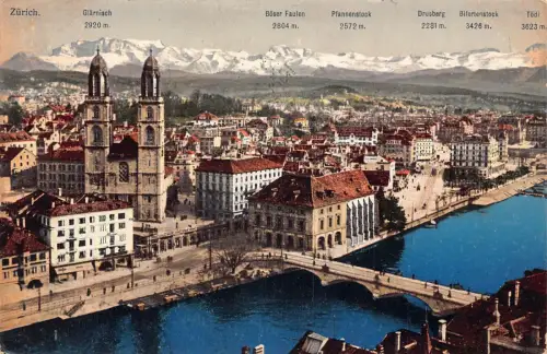 Schweiz 1913 Zuerich Gesamtansicht Berggipfel Vintage Postkarte