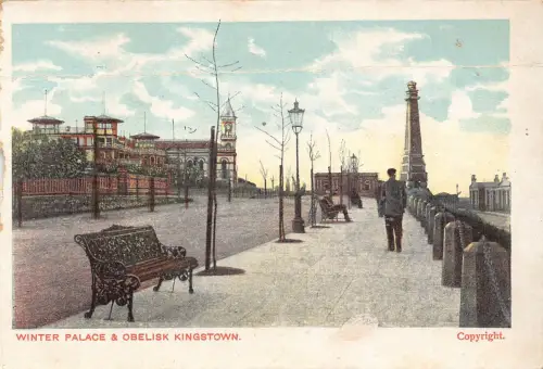 Irland Dublin Kingstown Winterpalast und Obelisk Postkarte