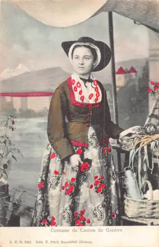 Schweiz Tracht du Caton de Geneve Genf Frau Postkarte