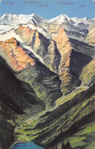 Schweiz Bernina Bahn Bahn Karte durch Berg Postkarte