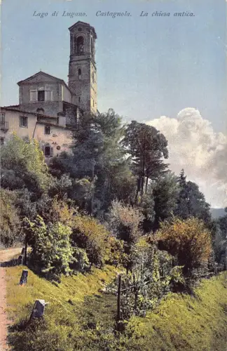 Schweiz Antike Kirche Castagnola Lago di Lugano Vintage Postkarte