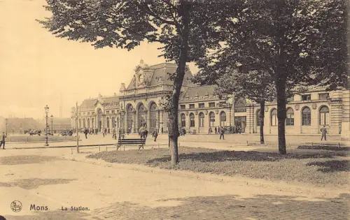 Belgien Mons Bahnhof Vintage Postkarte