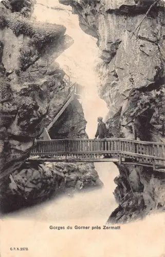 Schweiz Gorges du Gorner Pres Zermatt Brücke Vintage Postkarte