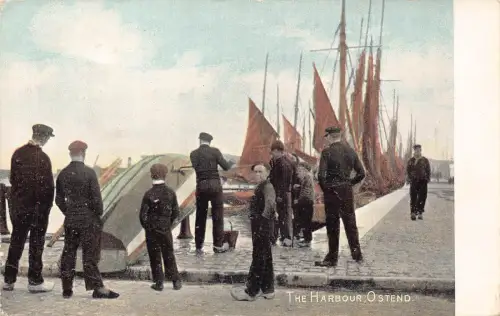 Belgien Ostende Der Hafen Matrosenboote Vintage Postkarte