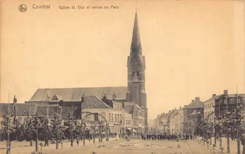 Belgien Courtrai Eglise St Eloi Eingang des Parks Vintage Postkarte