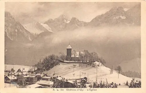 Schweiz Chateau d'Oex L'Eglise Kirche Vintage Postkarte