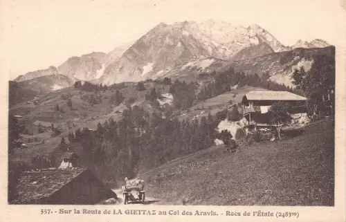 Frankreich Route de Giettaz Col des Aravis Rocs de l'Etale Bergwagen Postkarte
